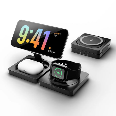 Magnetic Wireless Charger 3-in-1 Folding Fast Charging Station Foldable Travel for Magsafe iPhone 17/16/15/14/13 Watch Airpods