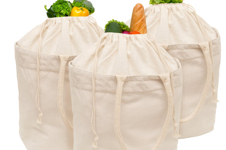 Canvas Grocery Tote with Drawstring
