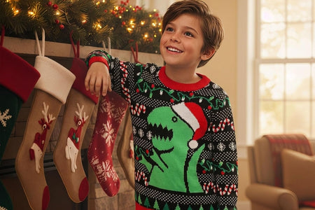 Big Trex Santa Ugly Christmas Sweater for Toddler Boys 2Y - 6Y Funny Xmas Outfit