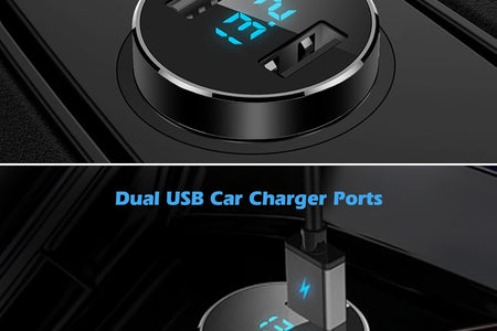Dual USB Car Charger, 4.8A Output, 12/24 Volt USB Adapter Plug for Cigarette Lighter Voltage Meter, Compatible with Iphone,Ipad, Samsung Galaxy, LG, Google, Black