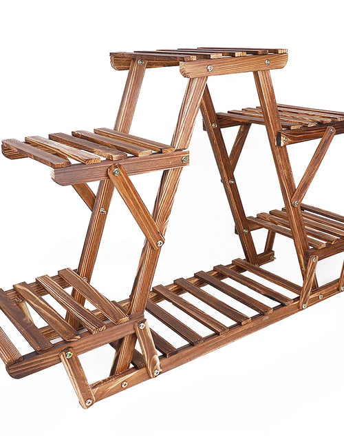 Load image into Gallery viewer, 6 Tiered Wood Plant Stand Indoor Outdoor Carbonized Triangle Corner Plant Rack
