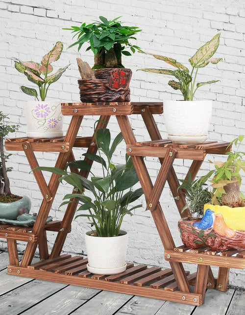 Load image into Gallery viewer, 6 Tiered Wood Plant Stand Indoor Outdoor Carbonized Triangle Corner Plant Rack
