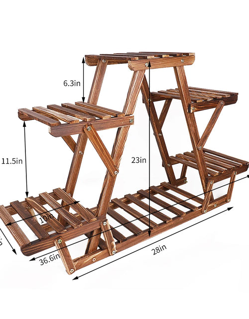 Load image into Gallery viewer, 6 Tiered Wood Plant Stand Indoor Outdoor Carbonized Triangle Corner Plant Rack
