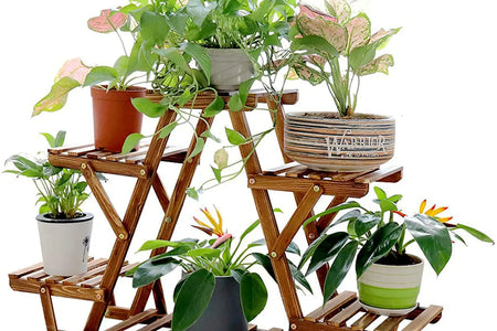 6 Tiered Wood Plant Stand Indoor Outdoor Carbonized Triangle Corner Plant Rack