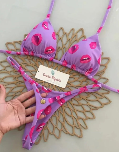 Load image into Gallery viewer, Print Sexy Bikini Sets Halter Lace-up Tops Thongs Beach Style Bathing Suit Y2k Swimsuits Women Beachwear Купальник Женский 2025

