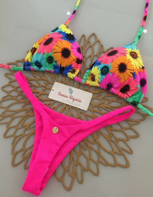 Load image into Gallery viewer, Print Sexy Bikini Sets Halter Lace-up Tops Thongs Beach Style Bathing Suit Y2k Swimsuits Women Beachwear Купальник Женский 2025

