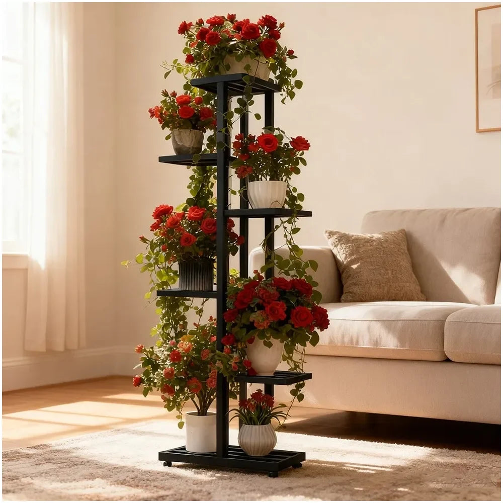 Plant Stand, HeavyDuty Metal Frame, Metal Flower Stand, HighAngle MultiTier Plant Rack, Indoor Outdoor Flower Pot Display Stand
