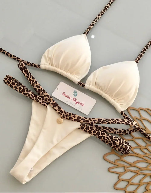Load image into Gallery viewer, Print Sexy Bikini Sets Halter Lace-up Tops Thongs Beach Style Bathing Suit Y2k Swimsuits Women Beachwear Купальник Женский 2025
