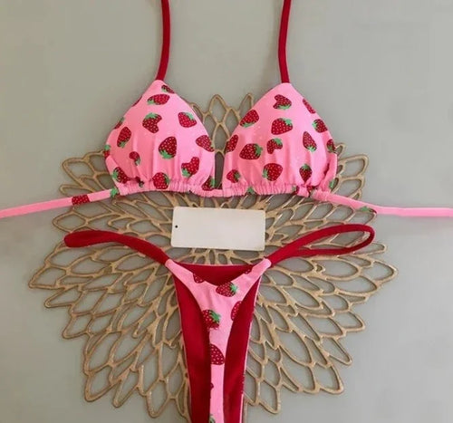 Load image into Gallery viewer, Print Sexy Bikini Sets Halter Lace-up Tops Thongs Beach Style Bathing Suit Y2k Swimsuits Women Beachwear Купальник Женский 2025
