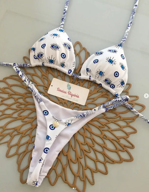 Load image into Gallery viewer, Print Sexy Bikini Sets Halter Lace-up Tops Thongs Beach Style Bathing Suit Y2k Swimsuits Women Beachwear Купальник Женский 2025
