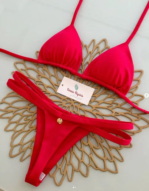 Load image into Gallery viewer, Print Sexy Bikini Sets Halter Lace-up Tops Thongs Beach Style Bathing Suit Y2k Swimsuits Women Beachwear Купальник Женский 2025
