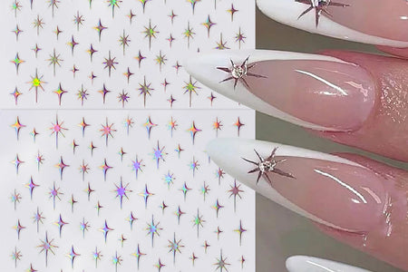 6Colors Laser Star Nail Stickers 3D Metallic Mirror Golden Silvery Irregular Star Manicure Decals Y2K Gender-Neutral Nails Decor