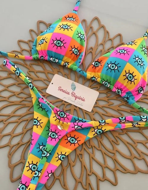 Load image into Gallery viewer, Print Sexy Bikini Sets Halter Lace-up Tops Thongs Beach Style Bathing Suit Y2k Swimsuits Women Beachwear Купальник Женский 2025

