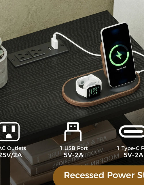 Load image into Gallery viewer, JHK 2 Fabric Drawers Night Stand with Open Shelf Bedside Table with USB Ports Charging Station Storage End Table for Living Room

