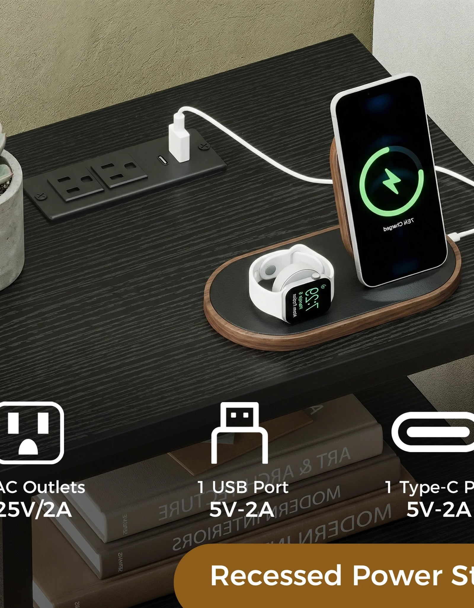 JHK 2 Fabric Drawers Night Stand with Open Shelf Bedside Table with USB Ports Charging Station Storage End Table for Living Room