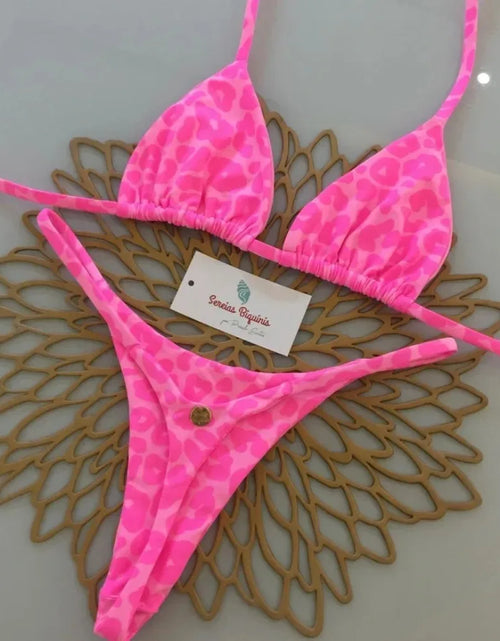 Load image into Gallery viewer, Print Sexy Bikini Sets Halter Lace-up Tops Thongs Beach Style Bathing Suit Y2k Swimsuits Women Beachwear Купальник Женский 2025
