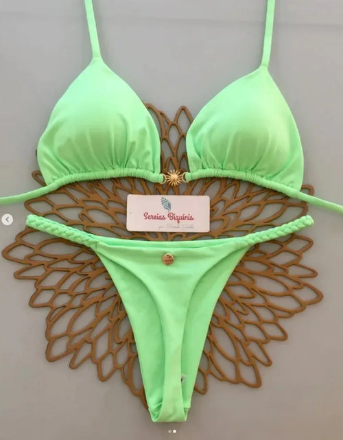 Load image into Gallery viewer, Print Sexy Bikini Sets Halter Lace-up Tops Thongs Beach Style Bathing Suit Y2k Swimsuits Women Beachwear Купальник Женский 2025
