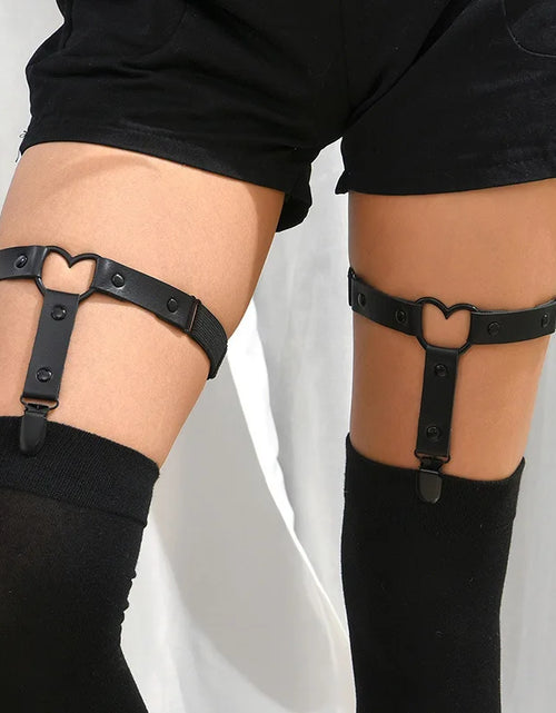 Load image into Gallery viewer, Punk Metal Tassel Pendant Pink Adjustable Heart Leg Garter With Anti-Slip Clips,Elastic Y2K Gothic Thigh Garter For Ladies Black
