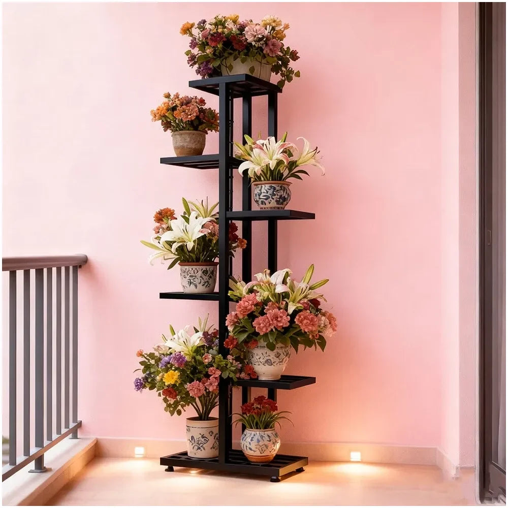 Plant Stand, HeavyDuty Metal Frame, Metal Flower Stand, HighAngle MultiTier Plant Rack, Indoor Outdoor Flower Pot Display Stand