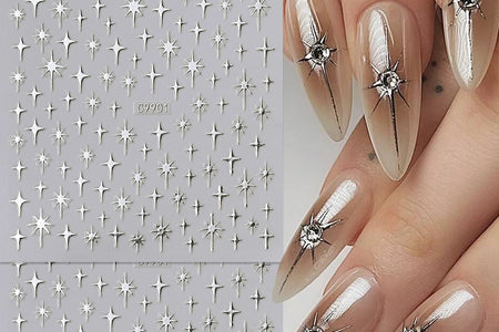 6Colors Laser Star Nail Stickers 3D Metallic Mirror Golden Silvery Irregular Star Manicure Decals Y2K Gender-Neutral Nails Decor
