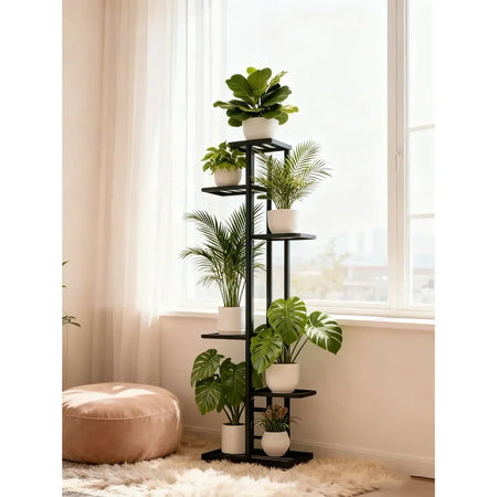 Plant Stand, HeavyDuty Metal Frame, Metal Flower Stand, HighAngle MultiTier Plant Rack, Indoor Outdoor Flower Pot Display Stand