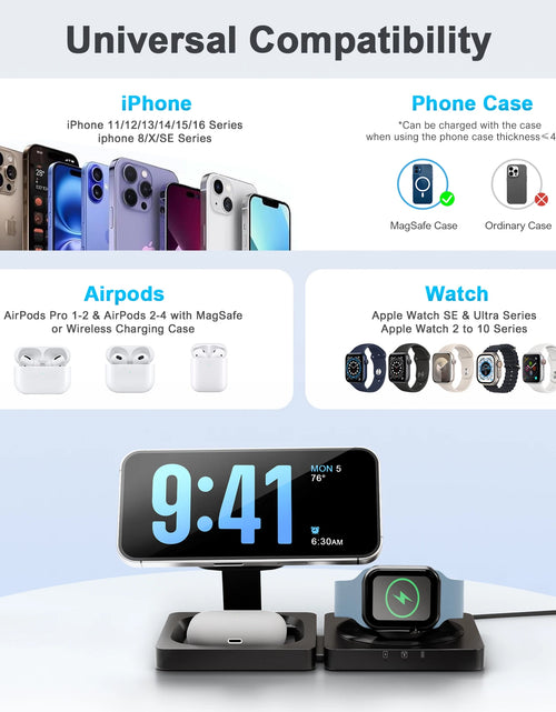 Load image into Gallery viewer, Magnetic Wireless Charger 3-in-1 Folding Fast Charging Station Foldable Travel for Magsafe  iPhone 17/16/15/14/13 Watch Airpods
