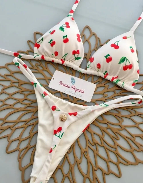 Load image into Gallery viewer, Print Sexy Bikini Sets Halter Lace-up Tops Thongs Beach Style Bathing Suit Y2k Swimsuits Women Beachwear Купальник Женский 2025
