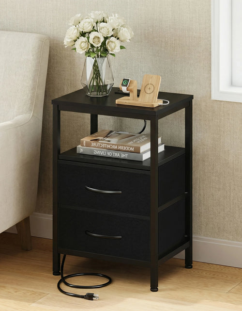 Load image into Gallery viewer, JHK 2 Fabric Drawers Night Stand with Open Shelf Bedside Table with USB Ports Charging Station Storage End Table for Living Room
