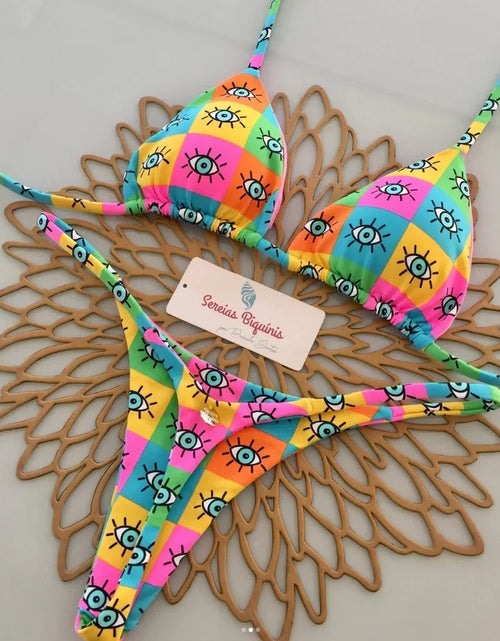 Load image into Gallery viewer, Print Sexy Bikini Sets Halter Lace-up Tops Thongs Beach Style Bathing Suit Y2k Swimsuits Women Beachwear Купальник Женский 2025
