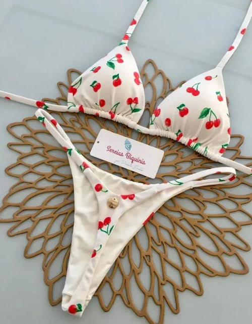 Load image into Gallery viewer, Print Sexy Bikini Sets Halter Lace-up Tops Thongs Beach Style Bathing Suit Y2k Swimsuits Women Beachwear Купальник Женский 2025
