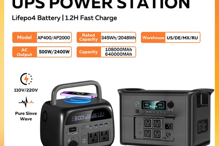 CTOLITY AP400 500W 2400W Portable Power Station 345Wh 2048Wh Charging Station 110V LiFePo4 Battery AC Energy Storage Camping RV