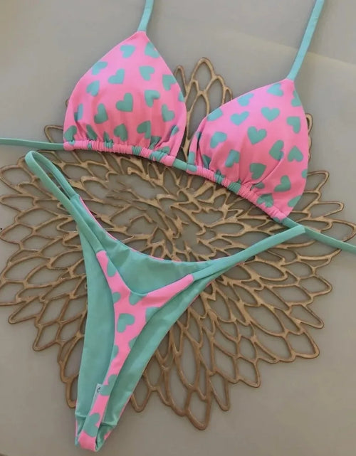 Load image into Gallery viewer, Print Sexy Bikini Sets Halter Lace-up Tops Thongs Beach Style Bathing Suit Y2k Swimsuits Women Beachwear Купальник Женский 2025
