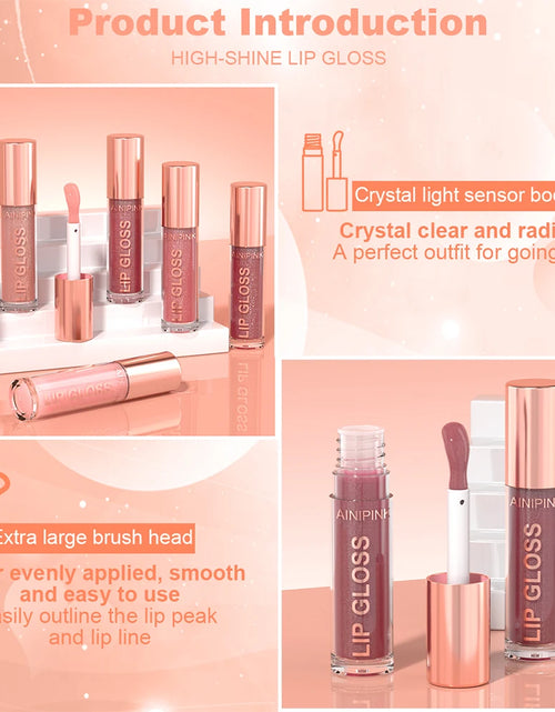 Load image into Gallery viewer, Shimmer Glitter Lip Gloss Lipstick 1pc/6pc/set Waterproof Moisturizing Jelly Hydrating Plumping Nude Y2K Daily&amp;Party Makeup Gift
