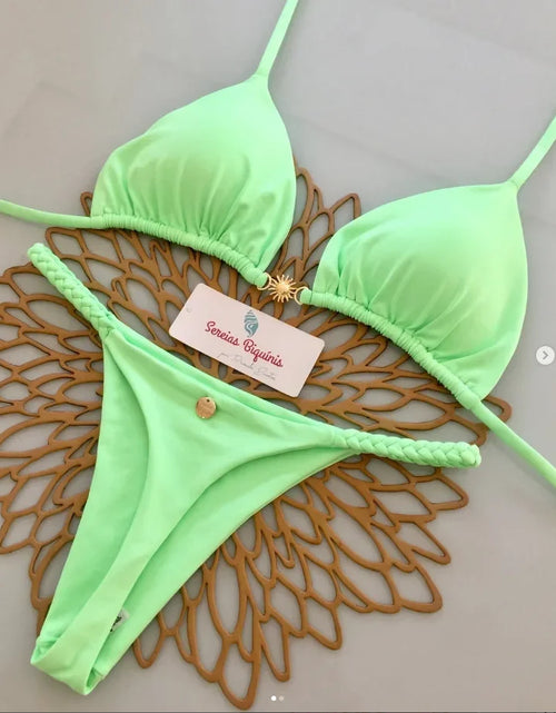 Load image into Gallery viewer, Print Sexy Bikini Sets Halter Lace-up Tops Thongs Beach Style Bathing Suit Y2k Swimsuits Women Beachwear Купальник Женский 2025
