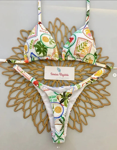 Load image into Gallery viewer, Print Sexy Bikini Sets Halter Lace-up Tops Thongs Beach Style Bathing Suit Y2k Swimsuits Women Beachwear Купальник Женский 2025

