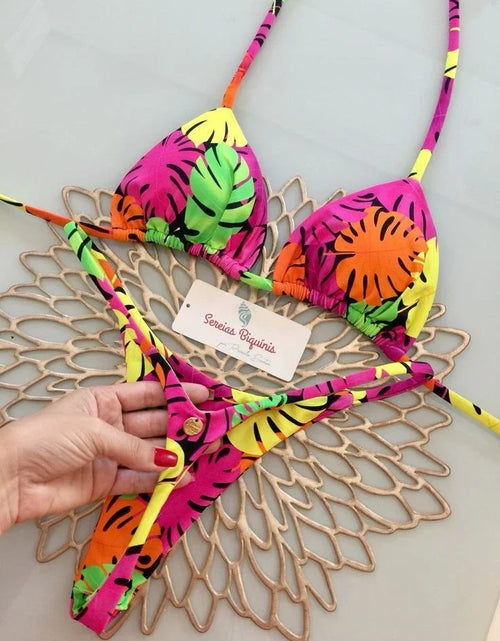Load image into Gallery viewer, Print Sexy Bikini Sets Halter Lace-up Tops Thongs Beach Style Bathing Suit Y2k Swimsuits Women Beachwear Купальник Женский 2025
