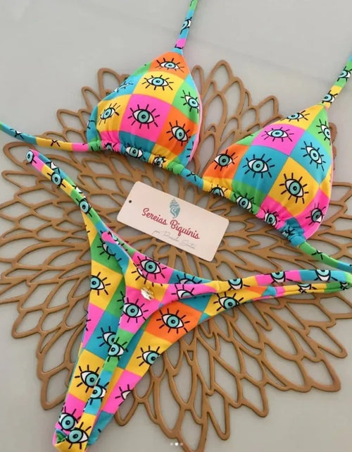 Load image into Gallery viewer, Print Sexy Bikini Sets Halter Lace-up Tops Thongs Beach Style Bathing Suit Y2k Swimsuits Women Beachwear Купальник Женский 2025

