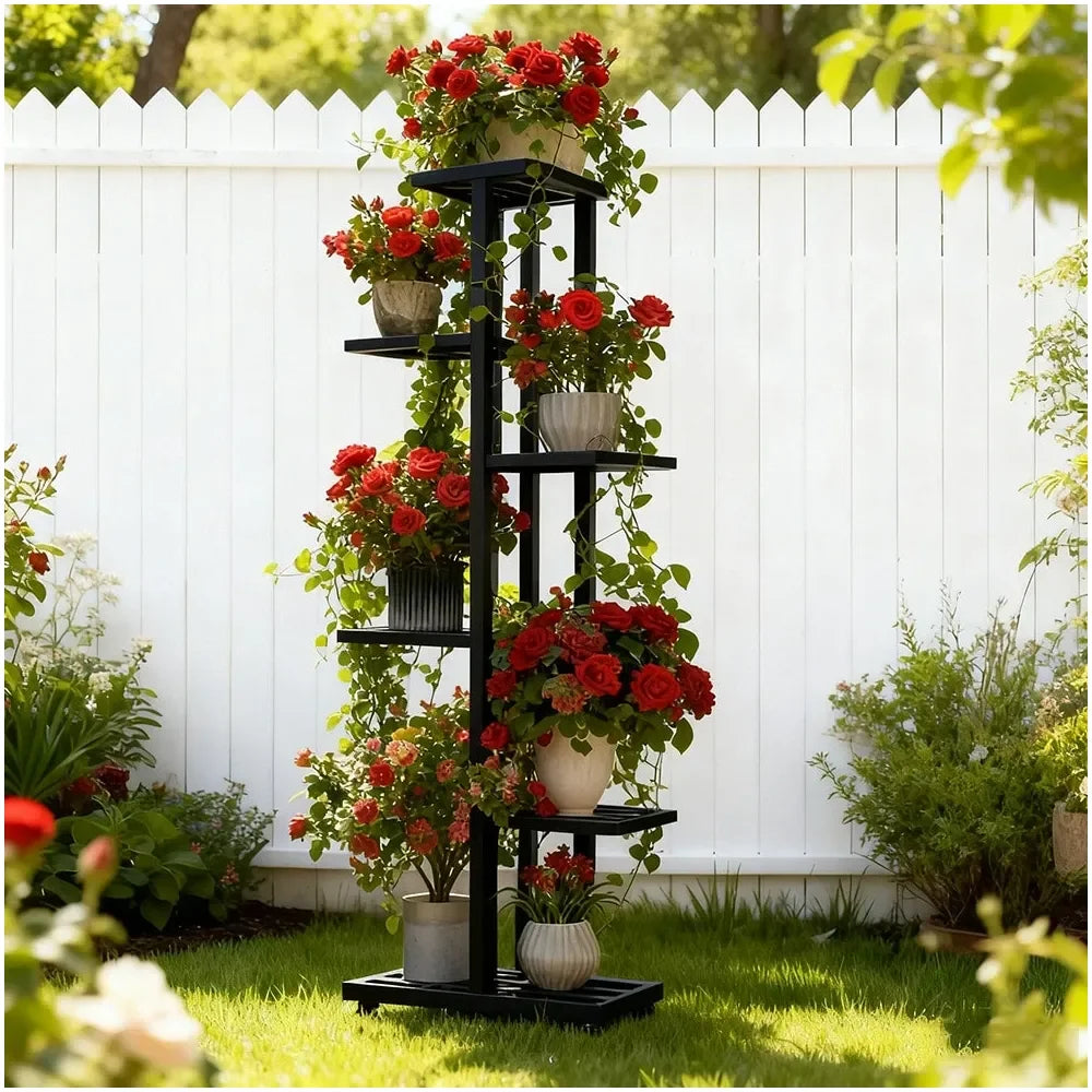 Plant Stand, HeavyDuty Metal Frame, Metal Flower Stand, HighAngle MultiTier Plant Rack, Indoor Outdoor Flower Pot Display Stand