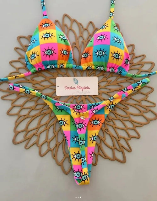 Load image into Gallery viewer, Print Sexy Bikini Sets Halter Lace-up Tops Thongs Beach Style Bathing Suit Y2k Swimsuits Women Beachwear Купальник Женский 2025
