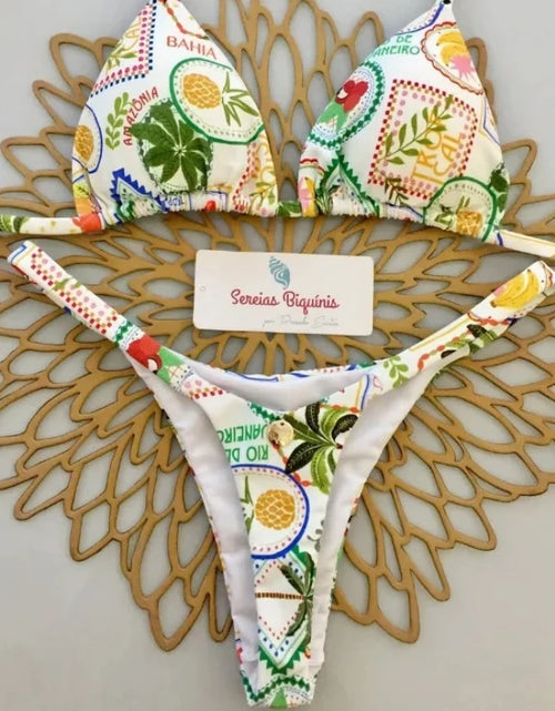 Load image into Gallery viewer, Print Sexy Bikini Sets Halter Lace-up Tops Thongs Beach Style Bathing Suit Y2k Swimsuits Women Beachwear Купальник Женский 2025
