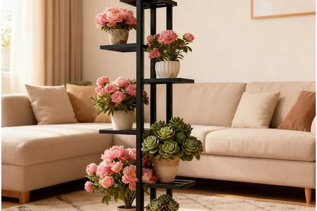 Plant Stand, HeavyDuty Metal Frame, Metal Flower Stand, HighAngle MultiTier Plant Rack, Indoor Outdoor Flower Pot Display Stand