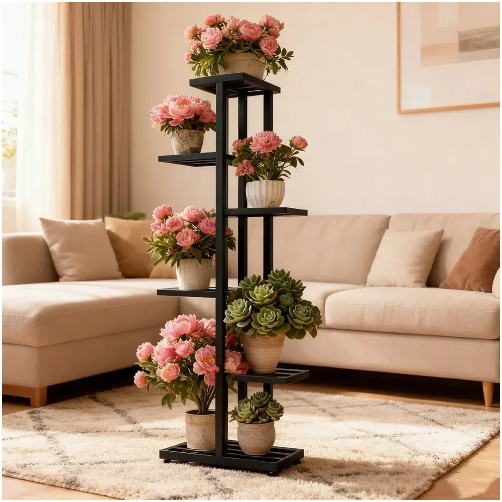 Plant Stand, HeavyDuty Metal Frame, Metal Flower Stand, HighAngle MultiTier Plant Rack, Indoor Outdoor Flower Pot Display Stand