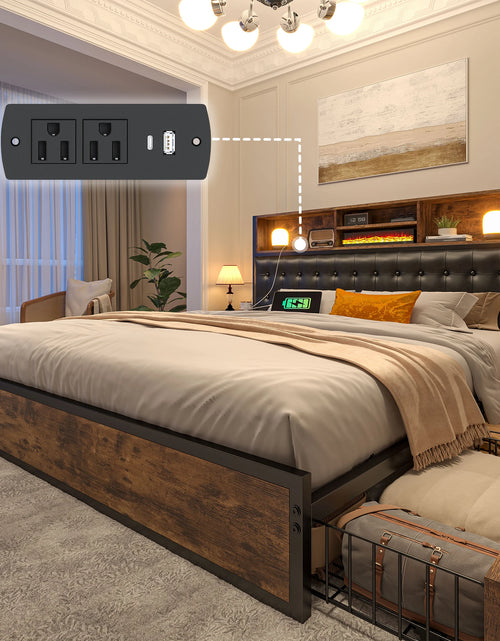 Load image into Gallery viewer, EnHomee Full/Queen/King Bed Frame with Charging Station and 4 Storage Drawers Platform Bed Frame with Upholstered Headboard No Noise
