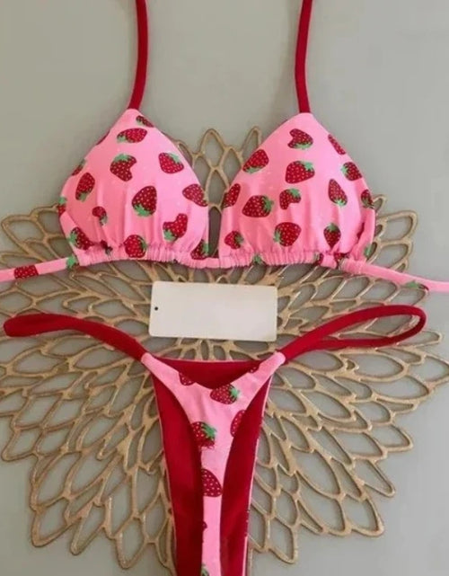 Load image into Gallery viewer, Print Sexy Bikini Sets Halter Lace-up Tops Thongs Beach Style Bathing Suit Y2k Swimsuits Women Beachwear Купальник Женский 2025
