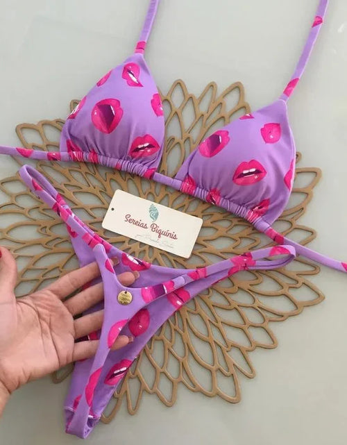 Load image into Gallery viewer, Print Sexy Bikini Sets Halter Lace-up Tops Thongs Beach Style Bathing Suit Y2k Swimsuits Women Beachwear Купальник Женский 2025
