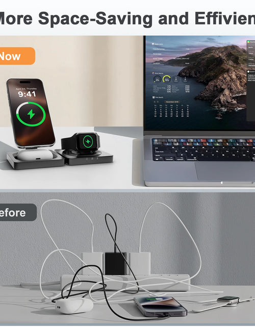 Load image into Gallery viewer, Magnetic Wireless Charger 3-in-1 Folding Fast Charging Station Foldable Travel for Magsafe  iPhone 17/16/15/14/13 Watch Airpods
