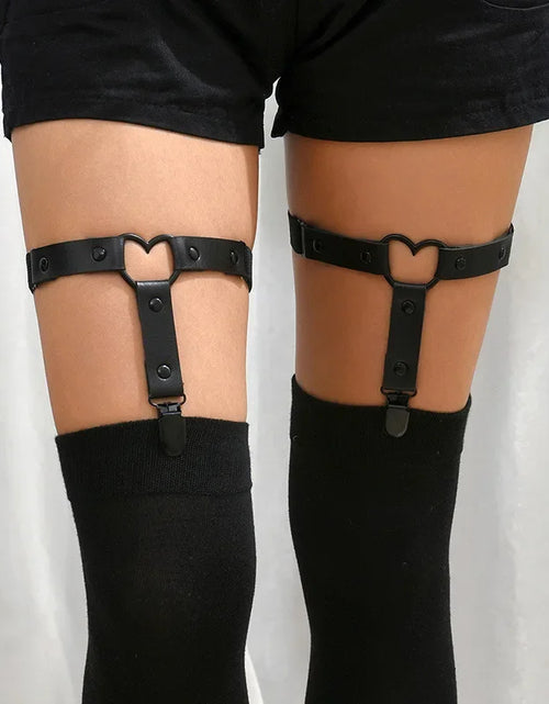 Load image into Gallery viewer, Punk Metal Tassel Pendant Pink Adjustable Heart Leg Garter With Anti-Slip Clips,Elastic Y2K Gothic Thigh Garter For Ladies Black
