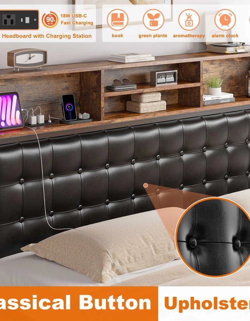 Load image into Gallery viewer, EnHomee Full/Queen/King Bed Frame with Charging Station and 4 Storage Drawers Platform Bed Frame with Upholstered Headboard No Noise
