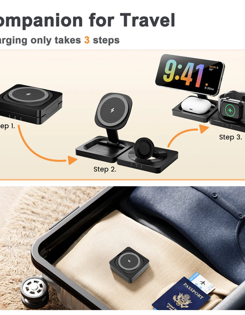 Load image into Gallery viewer, Magnetic Wireless Charger 3-in-1 Folding Fast Charging Station Foldable Travel for Magsafe  iPhone 17/16/15/14/13 Watch Airpods
