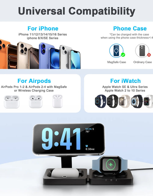 Load image into Gallery viewer, Magnetic Wireless Charger 3-in-1 Folding Fast Charging Station Foldable Travel for Magsafe  iPhone 17/16/15/14/13 Watch Airpods
